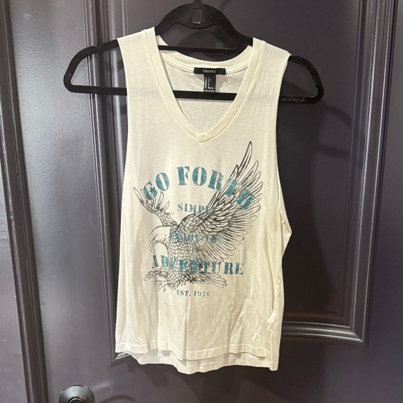Forever 21 Tops - Forever 21 Off-White Adventure Graphic Muscle Tee